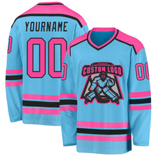 Load image into Gallery viewer, Custom Sky Blue Pink-Black Hockey Jersey