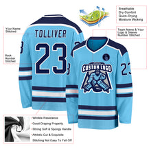 Load image into Gallery viewer, Custom Sky Blue Navy-White Hockey Jersey