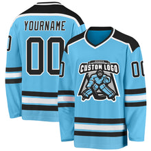 Load image into Gallery viewer, Custom Sky Blue Black-White Hockey Jersey