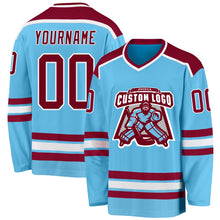 Load image into Gallery viewer, Custom Sky Blue Maroon-White Hockey Jersey
