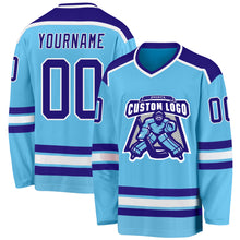 Load image into Gallery viewer, Custom Sky Blue Dark Purple-White Hockey Jersey