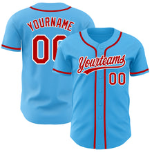 Load image into Gallery viewer, Custom Sky Blue Red-White Authentic Baseball Jersey