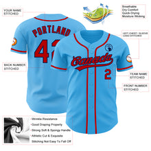 Load image into Gallery viewer, Custom Sky Blue Red-Navy Authentic Baseball Jersey