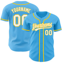 Load image into Gallery viewer, Custom Sky Blue White-Yellow Authentic Baseball Jersey