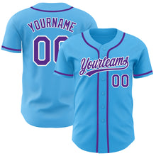 Load image into Gallery viewer, Custom Sky Blue Purple-White Authentic Baseball Jersey