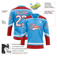 Load image into Gallery viewer, Custom Sky Blue White-Red Hockey Lace Neck Jersey