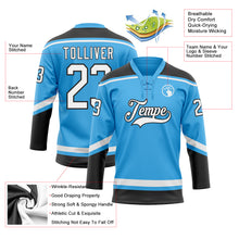 Load image into Gallery viewer, Custom Sky Blue White-Black Hockey Lace Neck Jersey