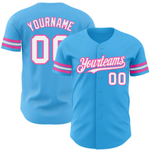 Load image into Gallery viewer, Custom Sky Blue White-Pink Authentic Baseball Jersey