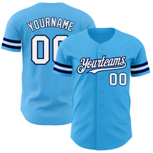Load image into Gallery viewer, Custom Sky Blue White-Navy Authentic Baseball Jersey