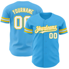 Load image into Gallery viewer, Custom Sky Blue White-Yellow Authentic Baseball Jersey