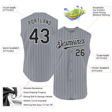 Load image into Gallery viewer, Custom Gray Black Pinstripe White Authentic Sleeveless Baseball Jersey