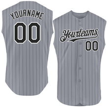 Load image into Gallery viewer, Custom Gray Black Pinstripe White Authentic Sleeveless Baseball Jersey