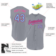 Load image into Gallery viewer, Custom Gray Black Pinstripe Light Blue-Pink Authentic Sleeveless Baseball Jersey