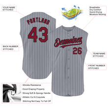 Load image into Gallery viewer, Custom Gray Black Pinstripe Crimson Authentic Sleeveless Baseball Jersey