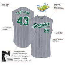 Load image into Gallery viewer, Custom Gray White Pinstripe Kelly Green Authentic Sleeveless Baseball Jersey