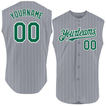 Load image into Gallery viewer, Custom Gray White Pinstripe Kelly Green Authentic Sleeveless Baseball Jersey