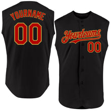 Load image into Gallery viewer, Custom Black Red-Old Gold Authentic Sleeveless Baseball Jersey