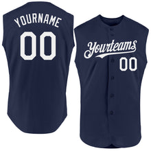 Load image into Gallery viewer, Custom Navy White Authentic Sleeveless Baseball Jersey