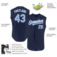 Load image into Gallery viewer, Custom Navy Light Blue-White Authentic Sleeveless Baseball Jersey