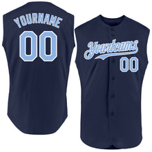 Load image into Gallery viewer, Custom Navy Light Blue-White Authentic Sleeveless Baseball Jersey