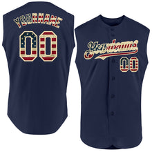 Load image into Gallery viewer, Custom Navy Vintage USA Flag-Cream Authentic Sleeveless Baseball Jersey