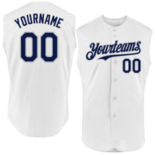 Load image into Gallery viewer, Custom White Navy-Gray Authentic Sleeveless Baseball Jersey