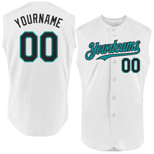 Load image into Gallery viewer, Custom White Black-Teal Authentic Sleeveless Baseball Jersey