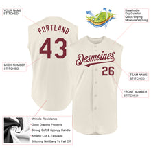 Load image into Gallery viewer, Custom Cream Burgundy Authentic Sleeveless Baseball Jersey