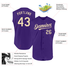 Load image into Gallery viewer, Custom Purple Cream Authentic Sleeveless Baseball Jersey