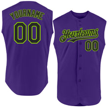 Load image into Gallery viewer, Custom Purple Black-Neon Green Authentic Sleeveless Baseball Jersey
