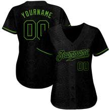 Load image into Gallery viewer, Custom Black Snakeskin Black-Neon Green 3D Pattern Design Authentic Baseball Jersey