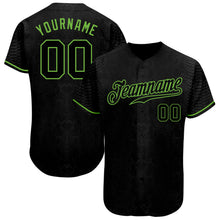 Load image into Gallery viewer, Custom Black Snakeskin Black-Neon Green 3D Pattern Design Authentic Baseball Jersey