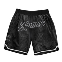 Load image into Gallery viewer, Custom Black Snakeskin Black-Gray 3D Pattern Design Authentic Basketball Shorts