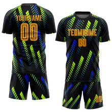 Load image into Gallery viewer, Custom Black Gold-Neon Green Sublimation Soccer Uniform Jersey