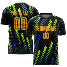 Load image into Gallery viewer, Custom Black Gold-Neon Green Sublimation Soccer Uniform Jersey