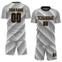 Load image into Gallery viewer, Custom White Black-Old Gold Sublimation Soccer Uniform Jersey
