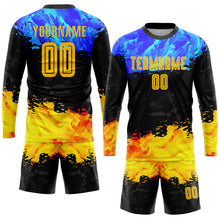 Load image into Gallery viewer, Custom Figure Gold-Royal Sublimation Soccer Uniform Jersey