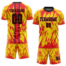 Load image into Gallery viewer, Custom Gold Black-Red Sublimation Soccer Uniform Jersey