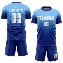 Load image into Gallery viewer, Custom Light Blue White-Royal Sublimation Fade Fashion Soccer Uniform Jersey