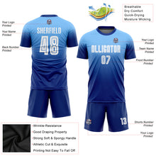 Load image into Gallery viewer, Custom Light Blue White-Royal Sublimation Fade Fashion Soccer Uniform Jersey