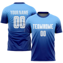 Load image into Gallery viewer, Custom Light Blue White-Royal Sublimation Fade Fashion Soccer Uniform Jersey