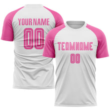 Load image into Gallery viewer, Custom White Pink Sublimation Soccer Uniform Jersey