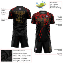 Load image into Gallery viewer, Custom Black Black Old Gold-Red Sublimation Soccer Uniform Jersey