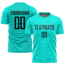 Load image into Gallery viewer, Custom Aqua Black Sublimation Soccer Uniform Jersey