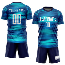 Load image into Gallery viewer, Custom Light Blue White-US Navy Blue Sublimation Soccer Uniform Jersey