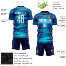 Load image into Gallery viewer, Custom Light Blue White-US Navy Blue Sublimation Soccer Uniform Jersey