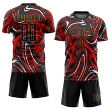 Load image into Gallery viewer, Custom Figure Black-Old Gold Sublimation Soccer Uniform Jersey