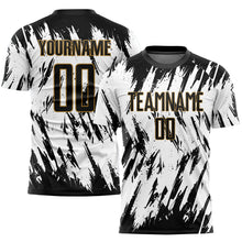 Load image into Gallery viewer, Custom White Black-Old Gold Sublimation Soccer Uniform Jersey