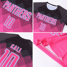 Load image into Gallery viewer, Custom Pink Black-LIght Blue Gradient Square Shape Sublimation Soccer Uniform Jersey