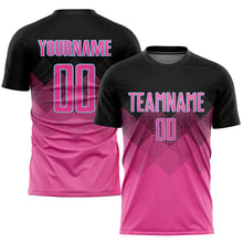 Load image into Gallery viewer, Custom Pink Black-LIght Blue Gradient Square Shape Sublimation Soccer Uniform Jersey